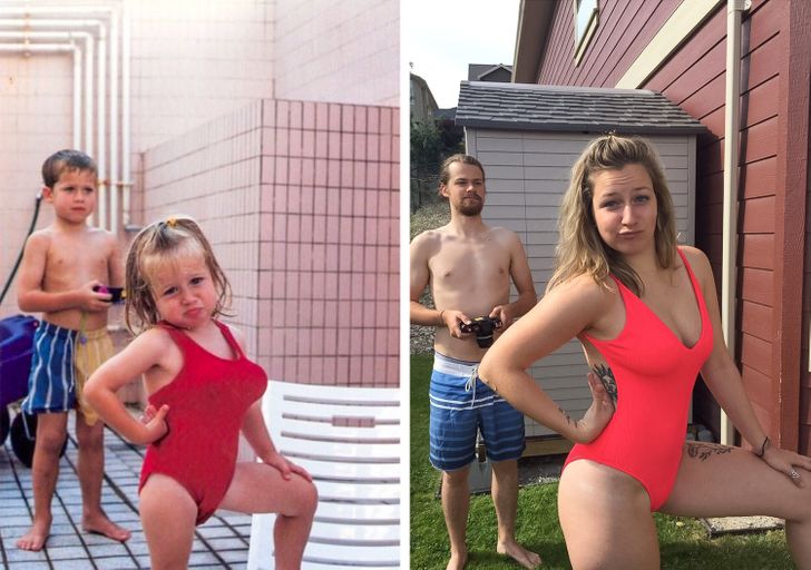 people recreated old family photos